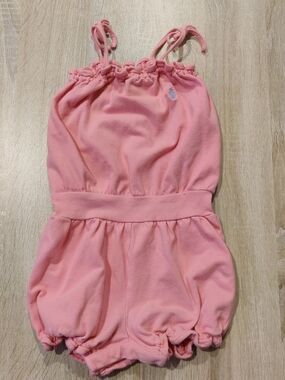 Ralph Lauren Pink Sleeveless Bubble Romper with Tie Straps Size 18mo